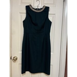 Antonio Melani teal green shimmer sleeveless dress with gold jeweled collar